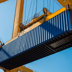 container box in port shipping container logistics area. modern trade, logistics, imports and exports concept