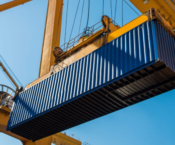 container box in port shipping container logistics area. modern trade, logistics, imports and exports concept