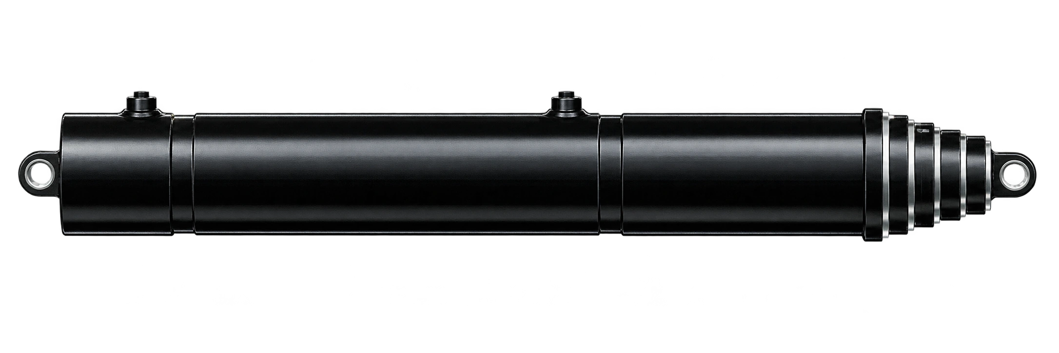 Retouched representative black pin-mounted telescopic hoist cylinder